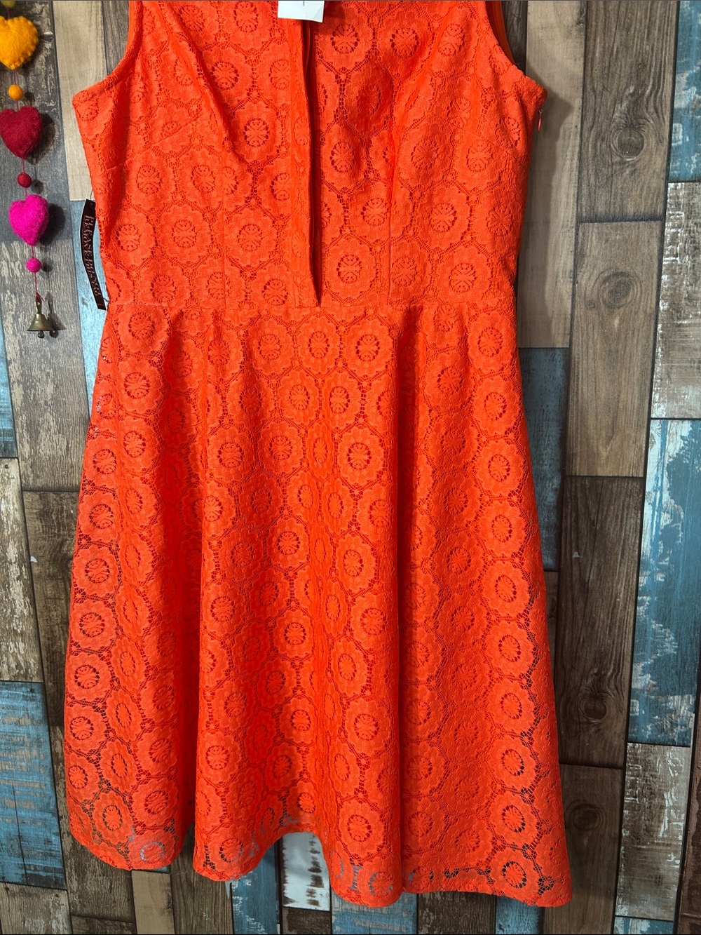 New York & Company Orange Lace Sleeveless Fit & Flare Dress